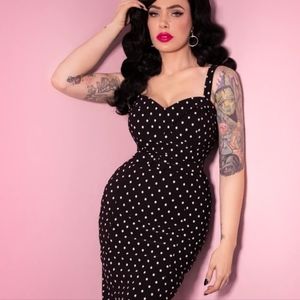 Vixen by Micheline Pitt Black and White Polka Dot Waist Belt with Bow